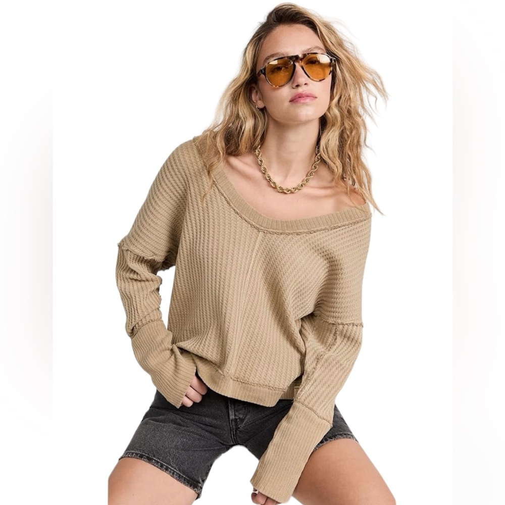 Free People New Magic Oversized Thermal / Golden Olive Size Small